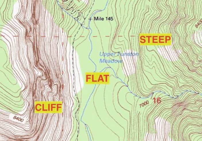 map with contour lines and elevations